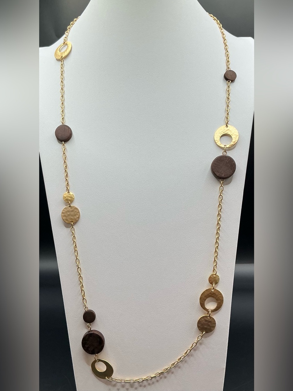 LIA SOFIA GOLD TONE SECTION NECKLACE WITH WOODEN DISCS
